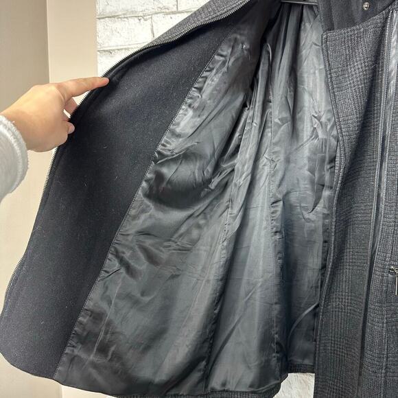 Michael Kors Coat Wool Plaid Asymmetrical Zip Hooded Neutral Preppy Black Gray 4 - Picture 10 of 11